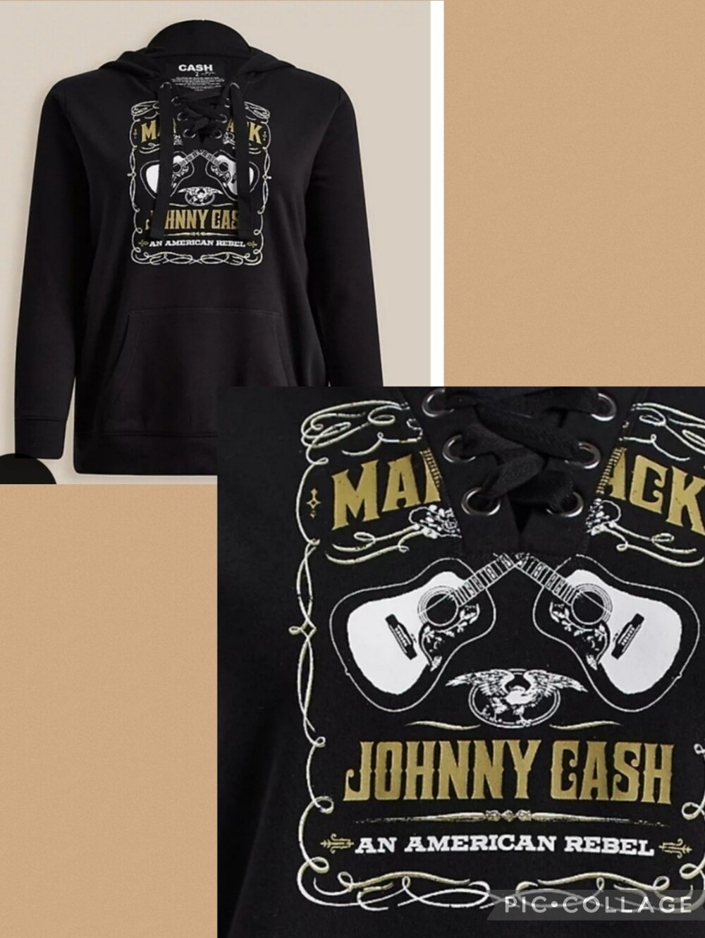 🆕️🎸1X JOHNNY CASH COZY FLEECE LACE UP HOODIE - BLACK🎸